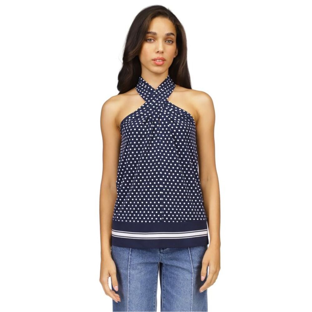 Michael Kors Womens Dot Border Twist Halter Top Shirt, , XL, DM